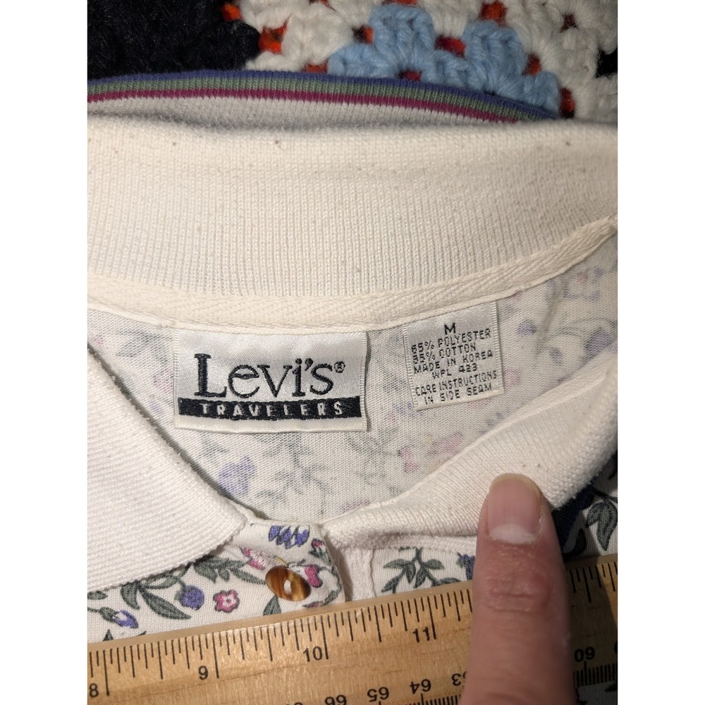 Vintage Levi's Travelers Long Sleeve Polo Shirt Women's Medium Floral - Picture 5 of 8